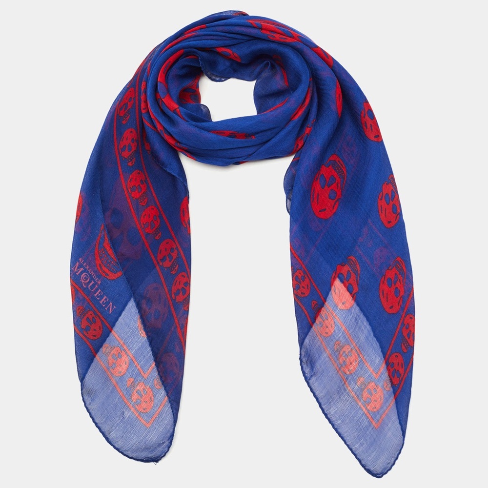 LIKE NEW ALEXANDER MCQUEEN TED AND BLUE SKULL SILK SCARF 100% AUTHENTIC